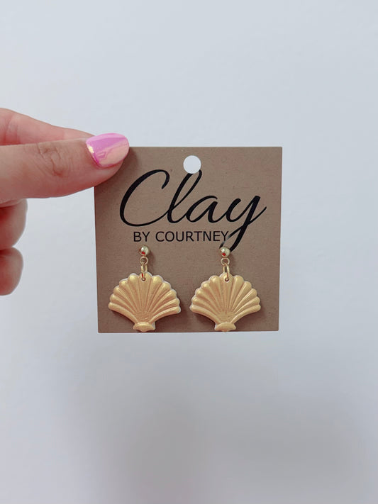 Gold Shell Clay Earrings