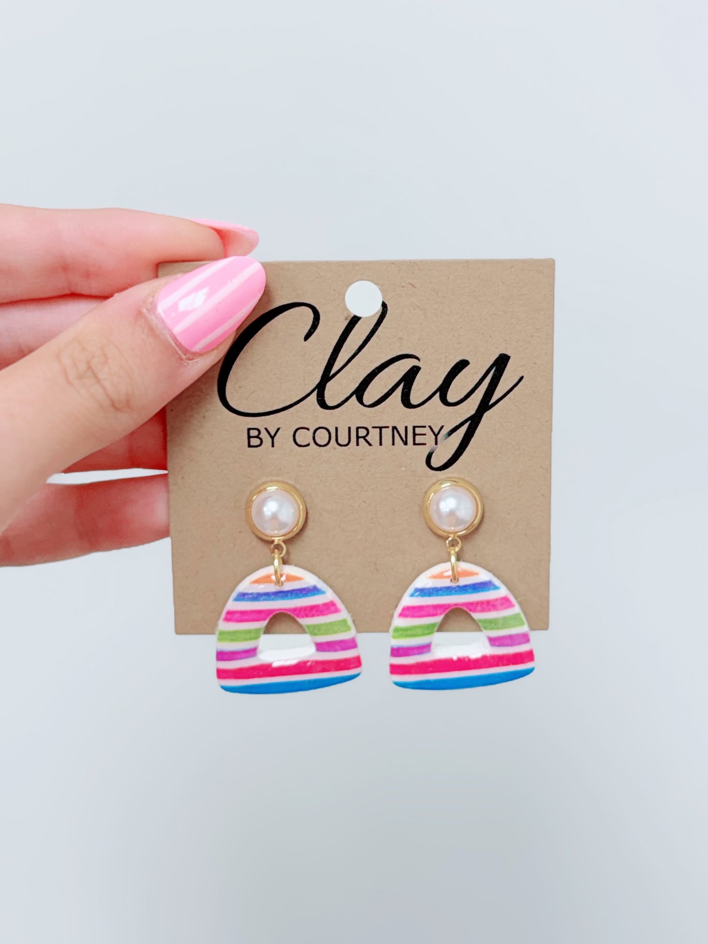 Small Multi Stripe Clay Earrings, Various