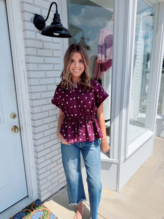 Plum Perfect Polka Dot Top