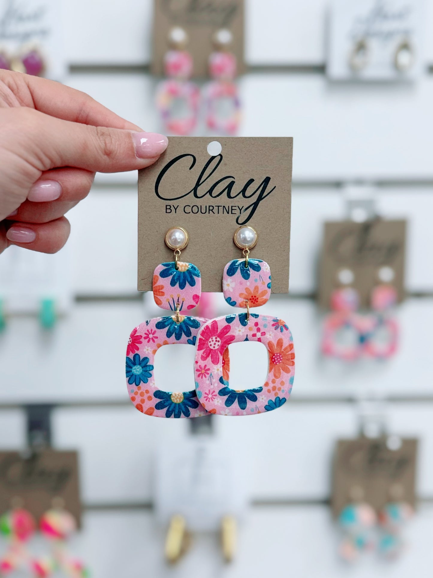 Floral | Pearl Detail Clay Earrings