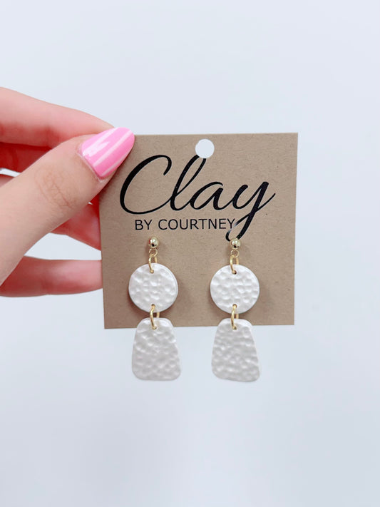 Small White Metallic Clay Earrings