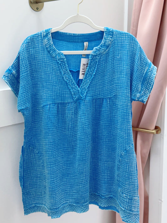 Gauze Distressed Top | Deep Sky