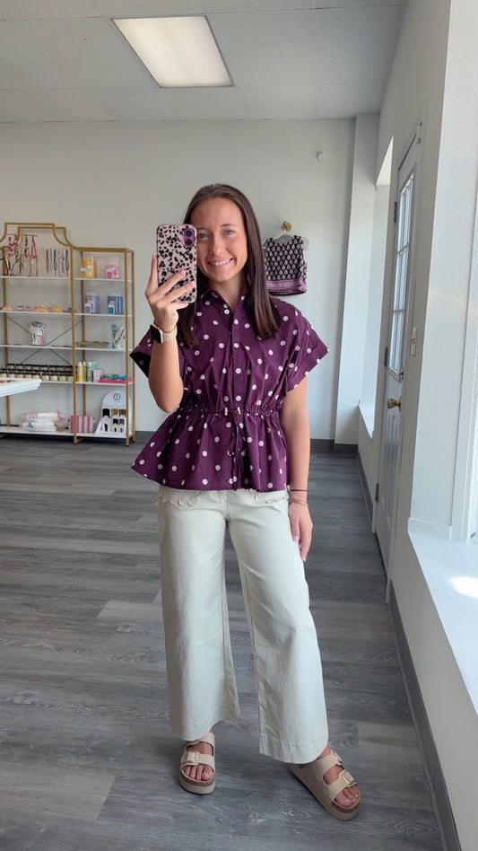 Plum Perfect Polka Dot Top