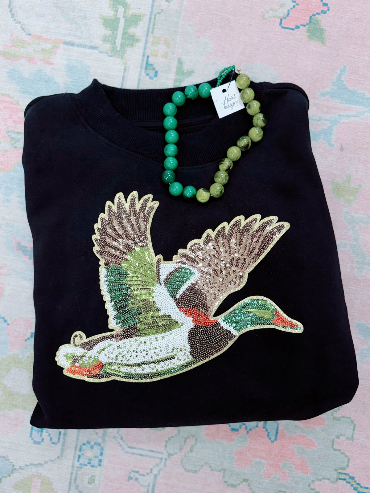 Sequin Mallard Mockneck Sweatshirt, BLACK
