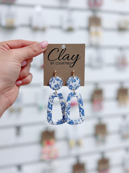 Blue Florals Clay Earrings