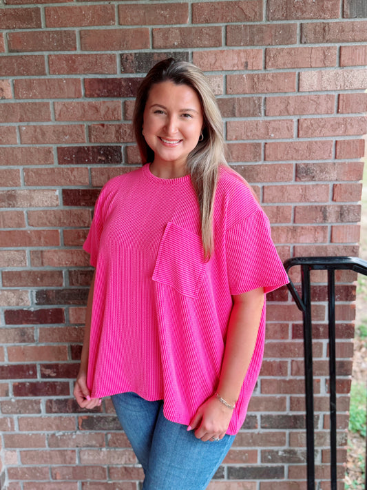 Raised Ribbed Pocket Top (Reg.) | Hot Pink