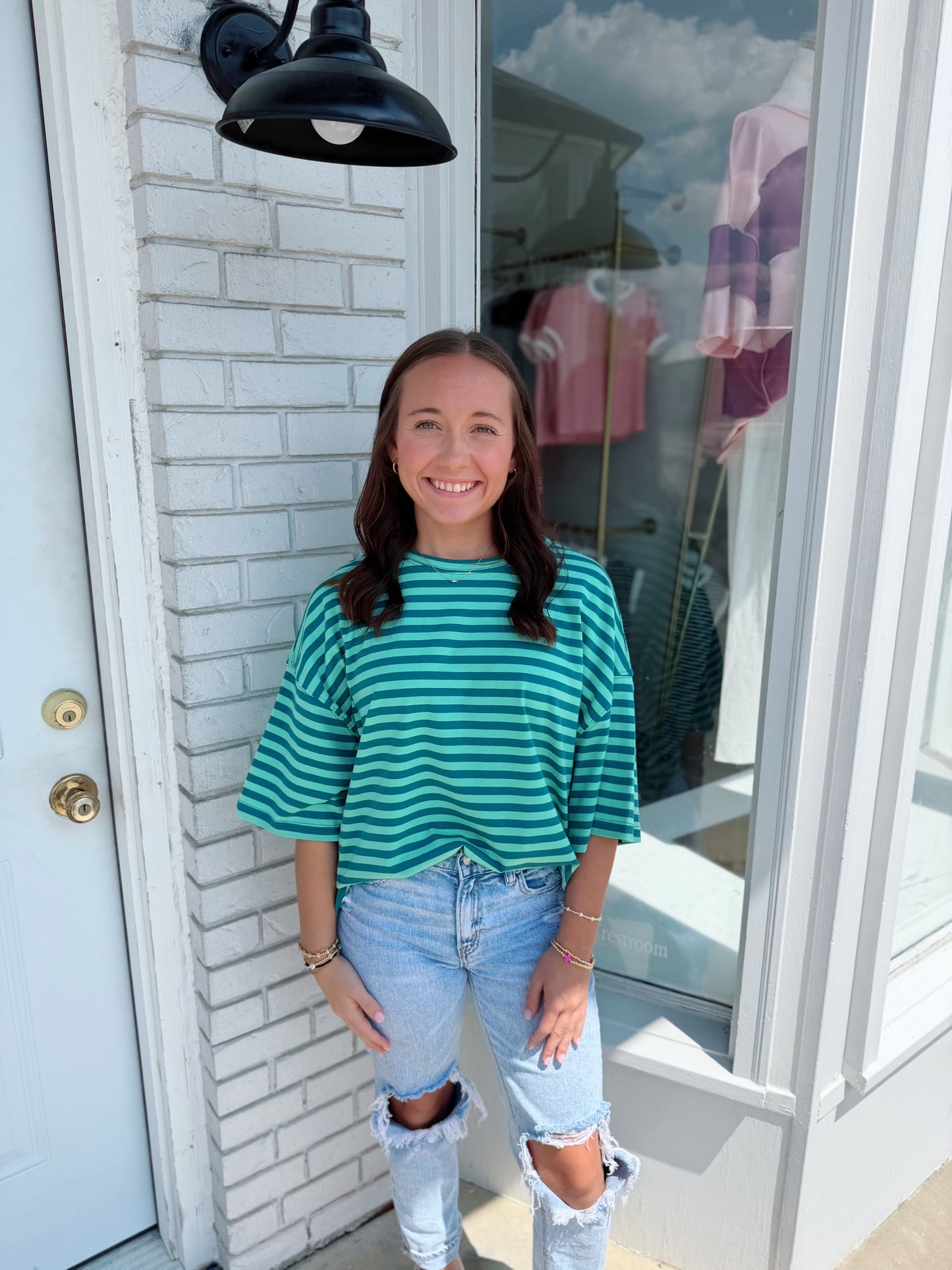 Striped Boyfriend Tee, Green