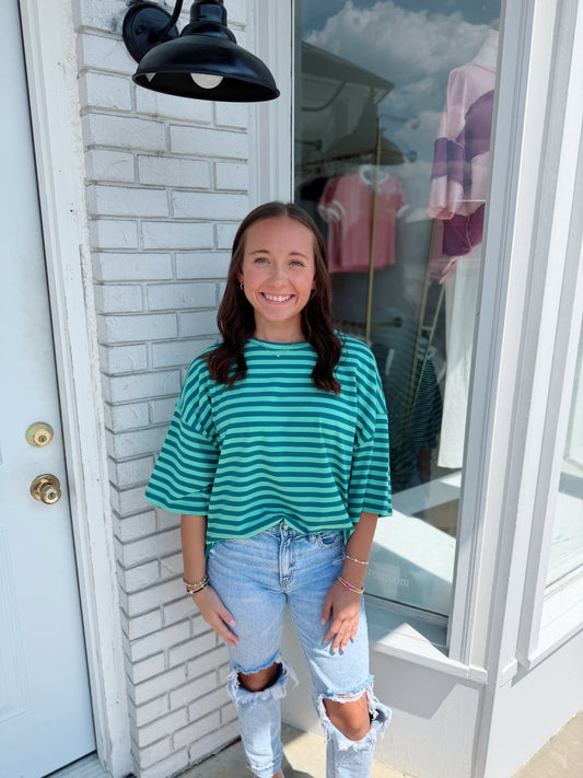 Striped Boyfriend Tee, Green