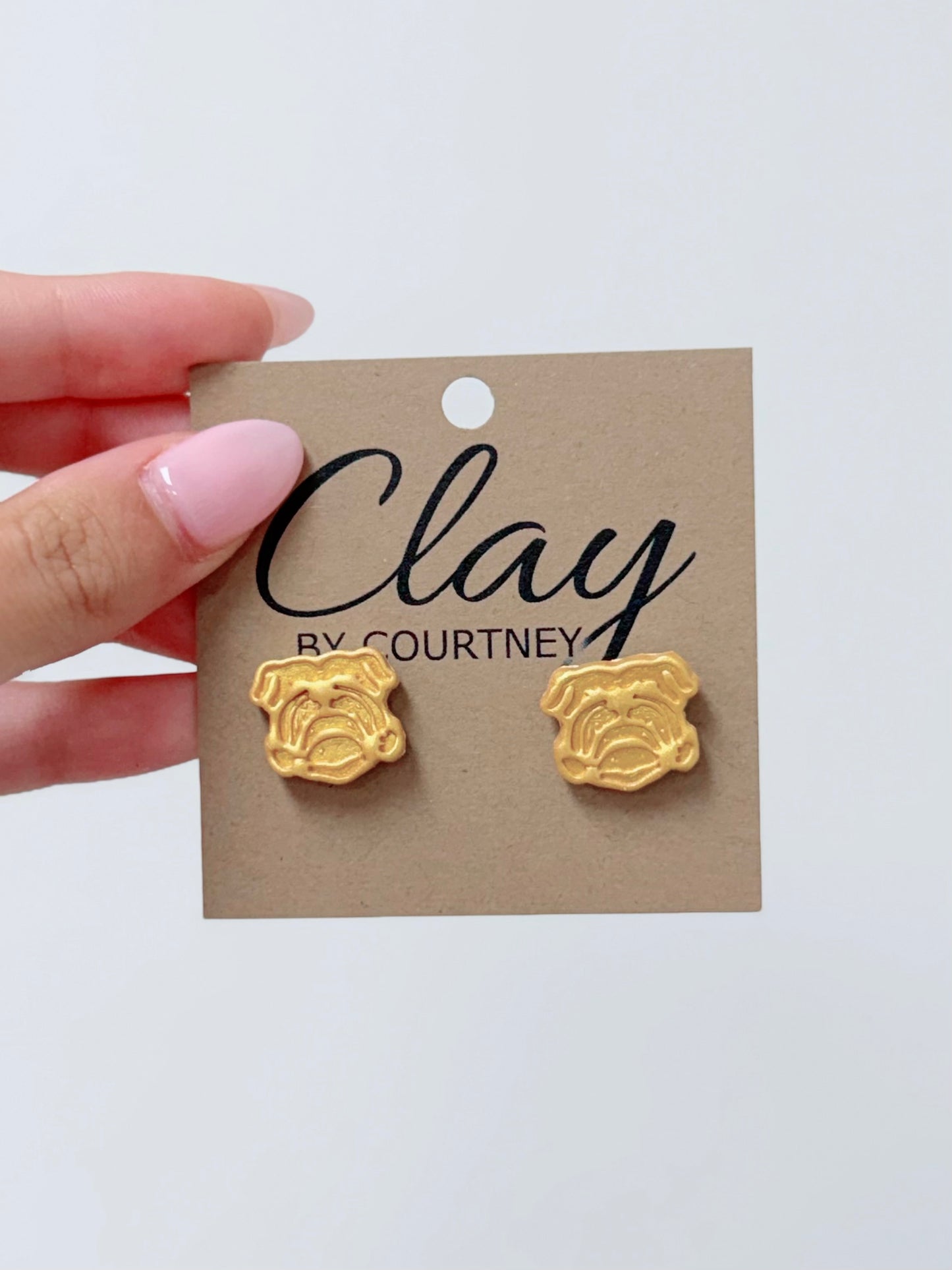 Gold Bulldog Clay Stud Earrings