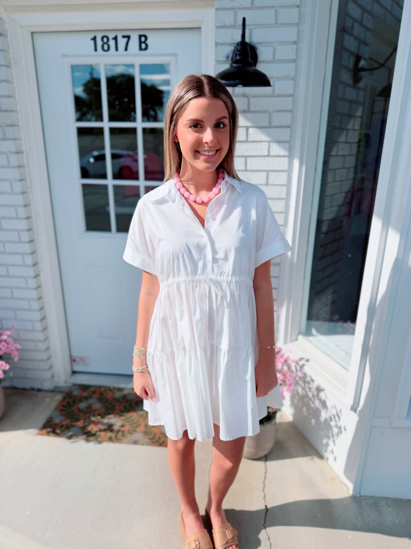 White Collard Tiered Dress