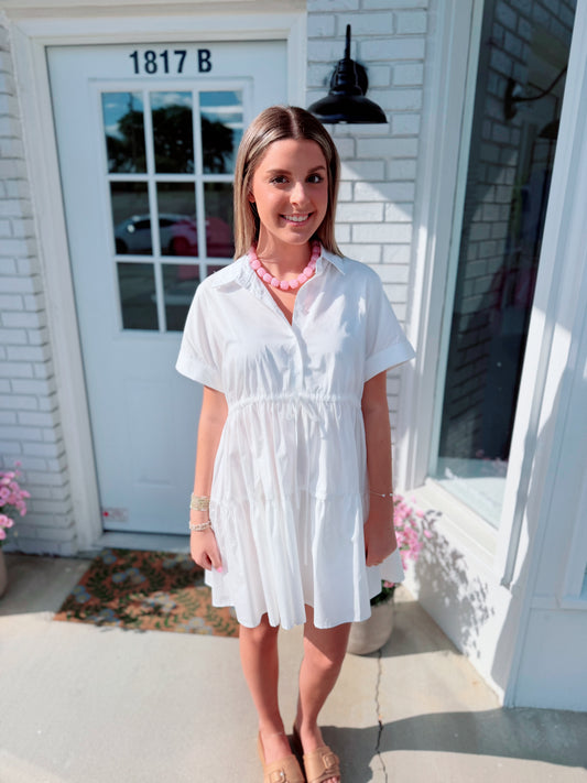 White Collard Tiered Dress