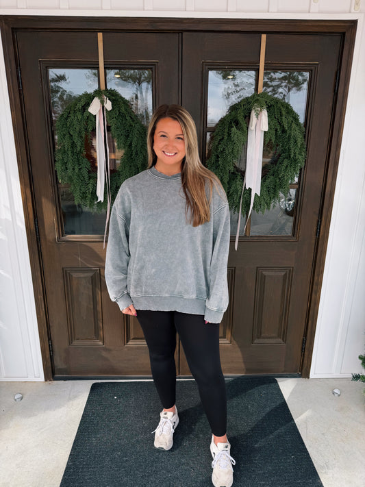 Jade Acid Wash Fleece Pullover